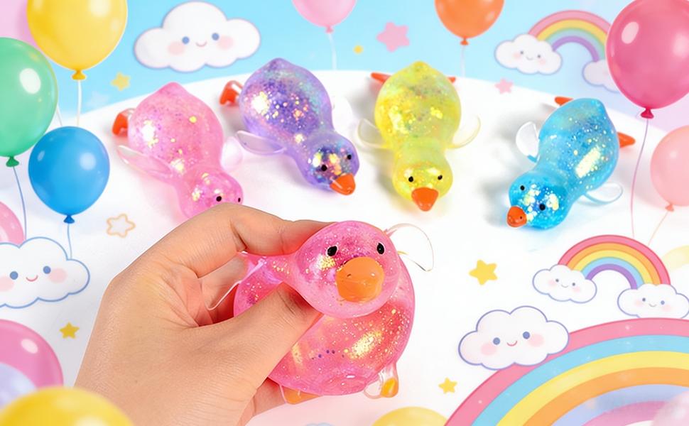 Cute Duck Squishy Sugar Stress Ball, Glitter Stress Relief Toy, Fun Gift for Office, Desk, Party, Easter Basket Stuffer, Ages 3+