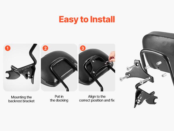 Detachable Motorcycle Passenger Backrest, Compatible with Harley-Davidson Touring, Street Glide, Road Glide, Road King, 16-Inch Height, Black