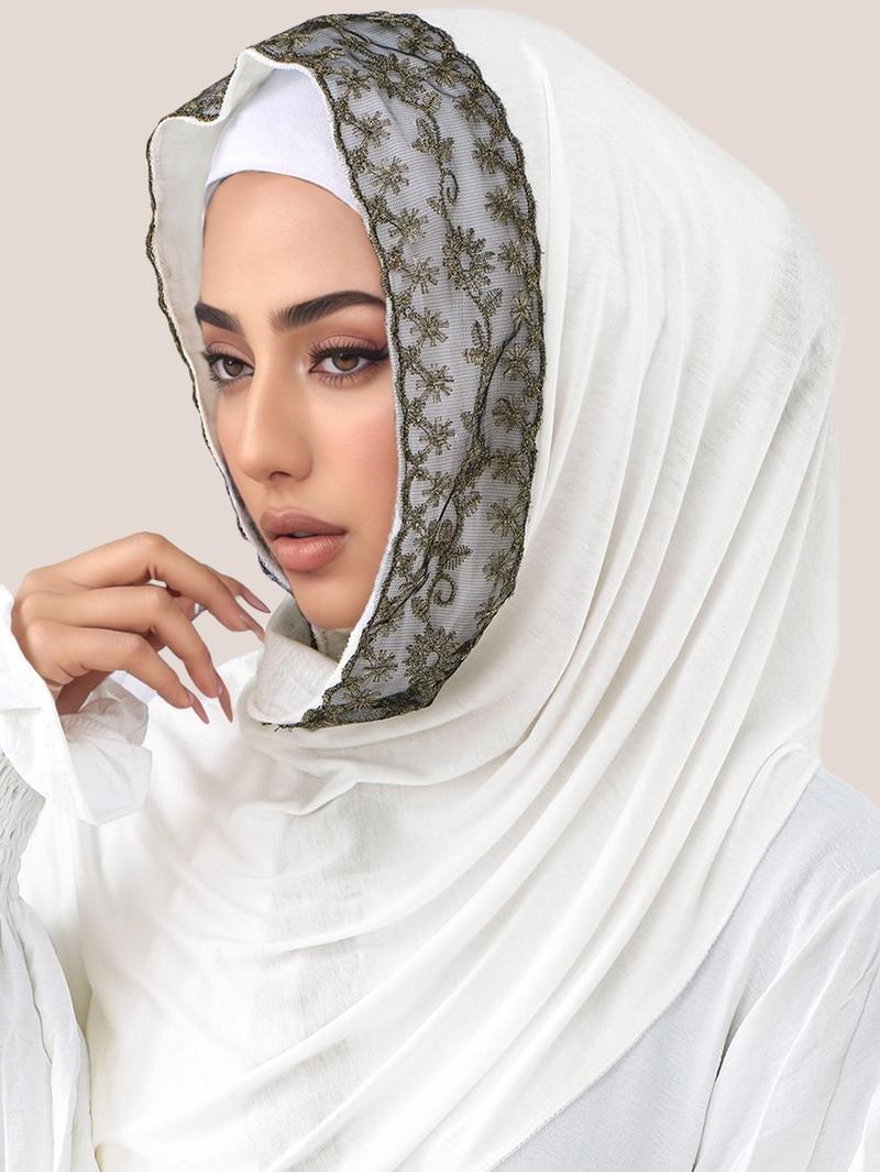 Women's Jersey Modal Hijab Scarf with Contrast Lace Design, Soft Casual Headscarf for All Occasions, Ramadan & Eid Prayer Wear