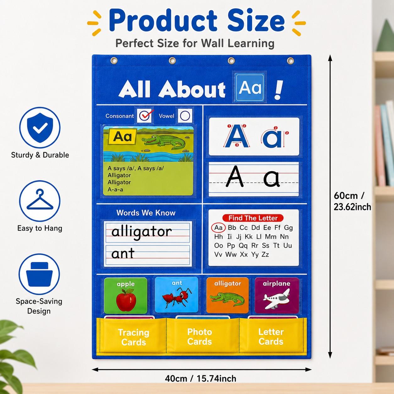 Alphabet Learning Pocket Chart, Alphabet Wall Chart ABC Flash Cards Learning Material, Handwriting Practice Letter Tracing Learning Activities, for Toddlers, Preschool & Homeschool Classroom Must Haves