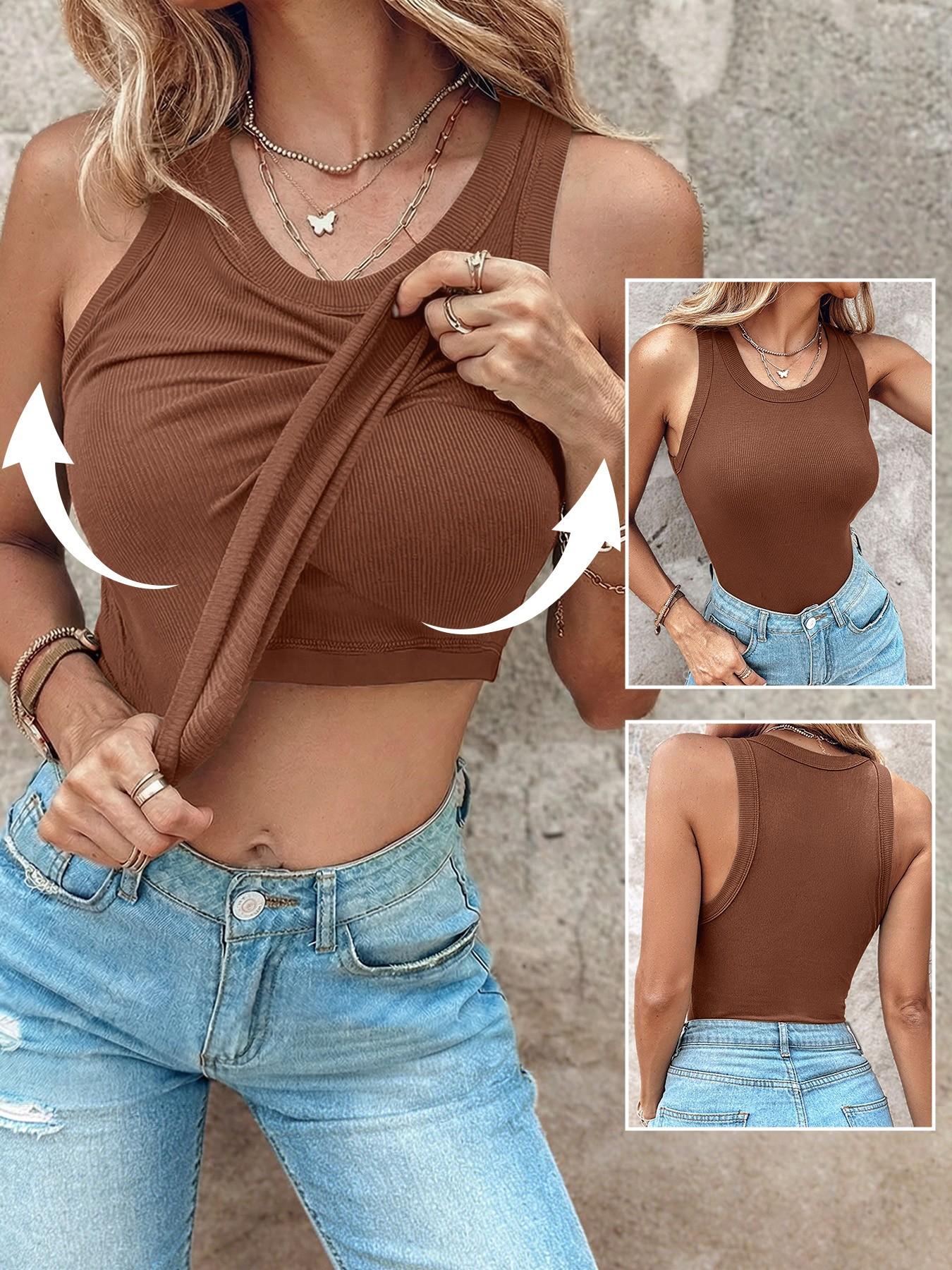 Ribbed Sports Tank Top with Backless Design, Sleeveless Style for All Seasons, Slim-Fitting with Organic Textile Yoga Sports Vest