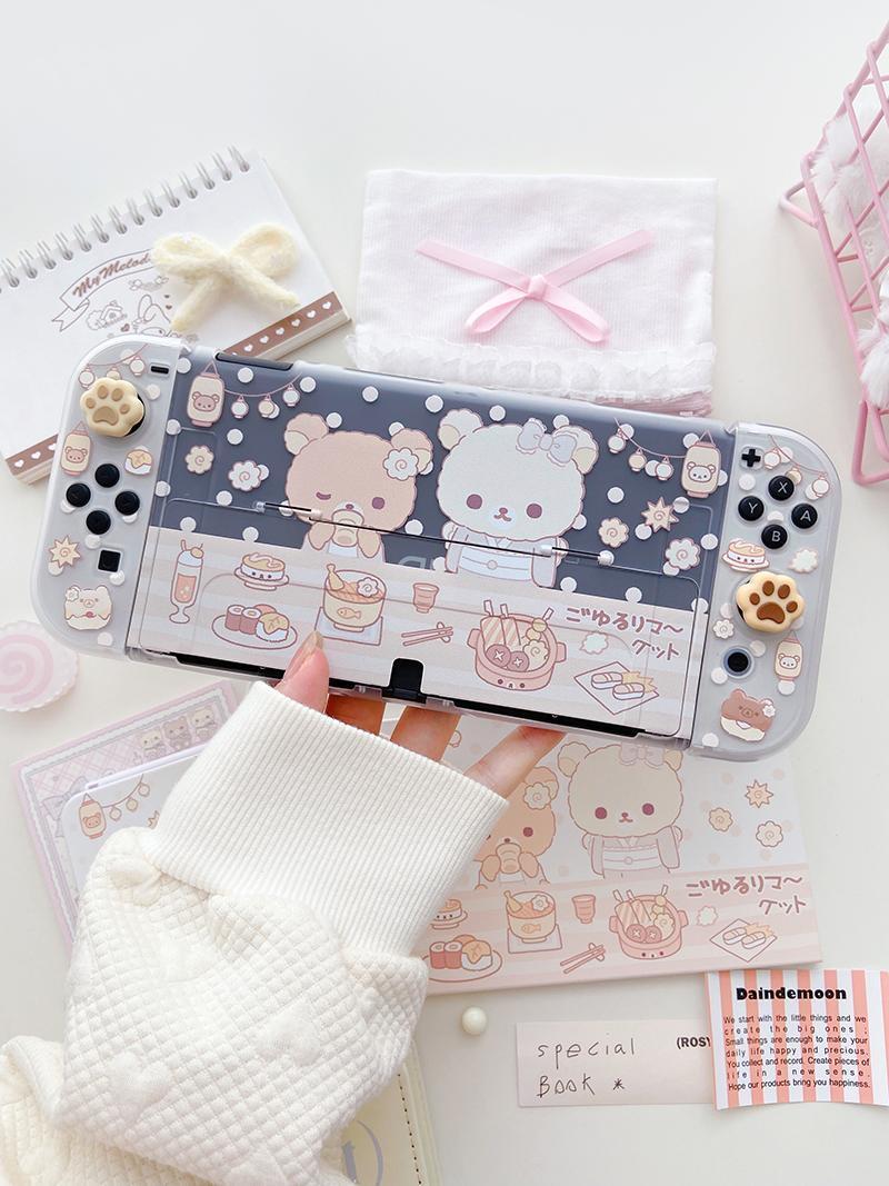 Ins Style Original Switch Protective Cover Cute Bear Oled Controller Cover Can Be Inserted Dock for Nintendo Switch Joy-Con