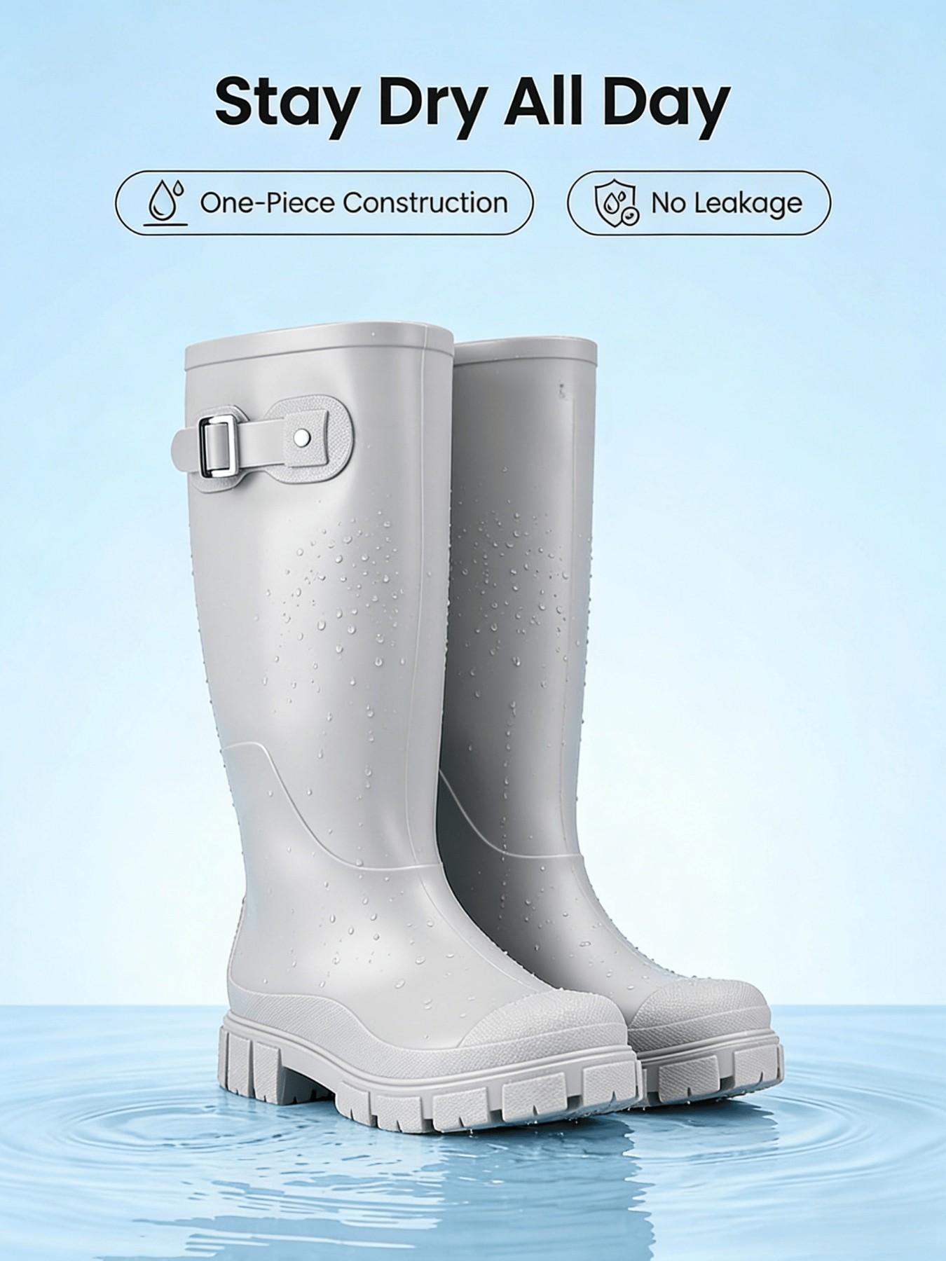 Women's Solid Color High Top Rain Boots, Comfortable Waterproof Shoes, Durable Fashion Footwear, Suitable for All Seasons, Daily Use and Outdoor Activities