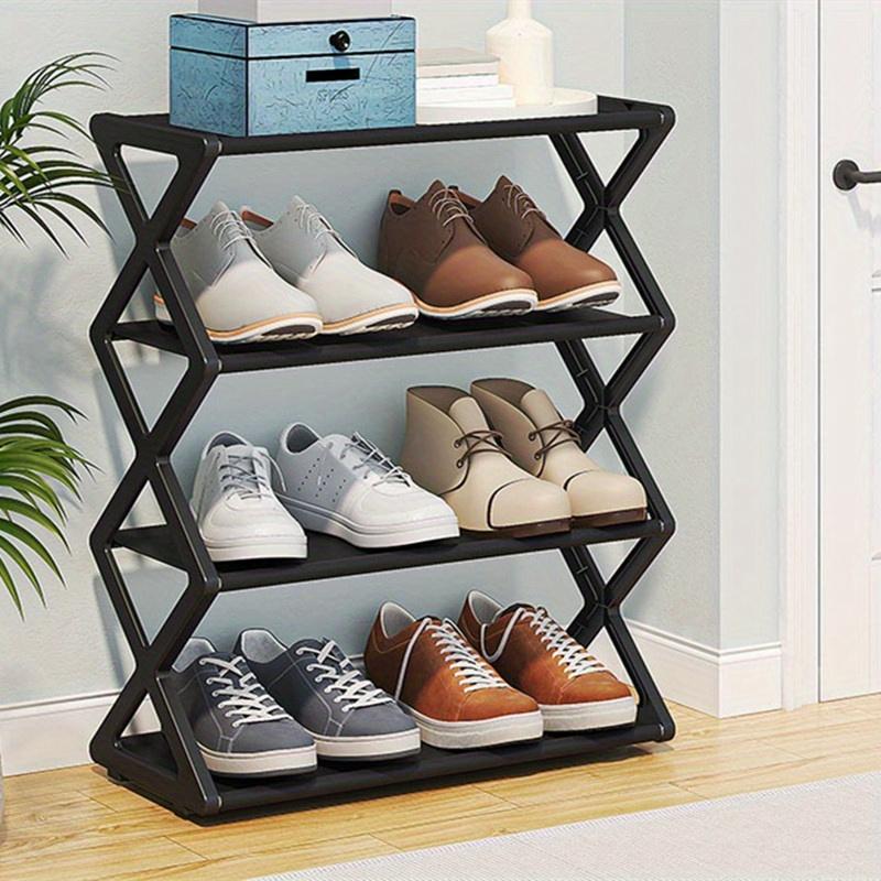 4 Layer Foldable Shoe Rack, Space Saving Storage Solution, X Frame Vintage Style, No Assembly Needed, for Porch, Closet, Kitchen
