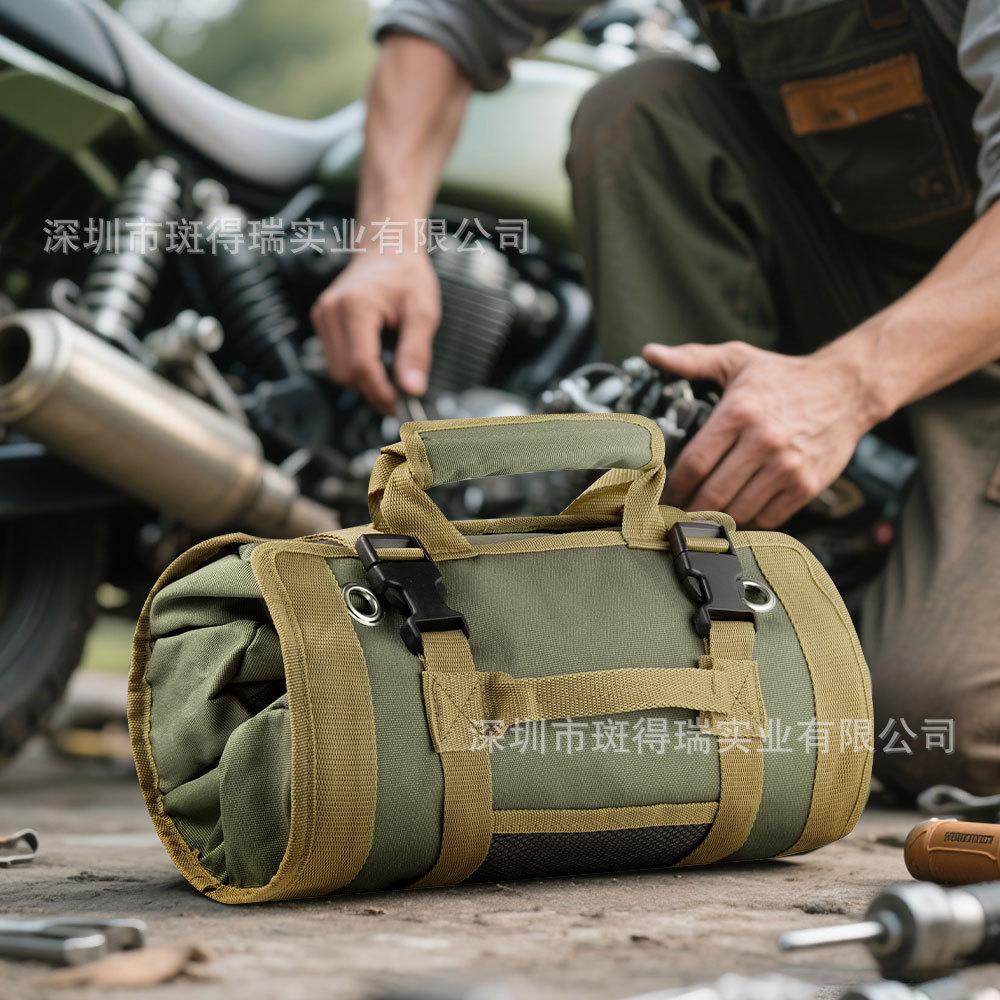 Portable Foldable Roll Up Tool Bag, Heavy Duty Tool Organizer Bag with 5 Compartments & 2 Detachable Pouches for Tools Storage, Waterproof Tool Roll Bag for Dad Men Electrician Mechanic Gifts