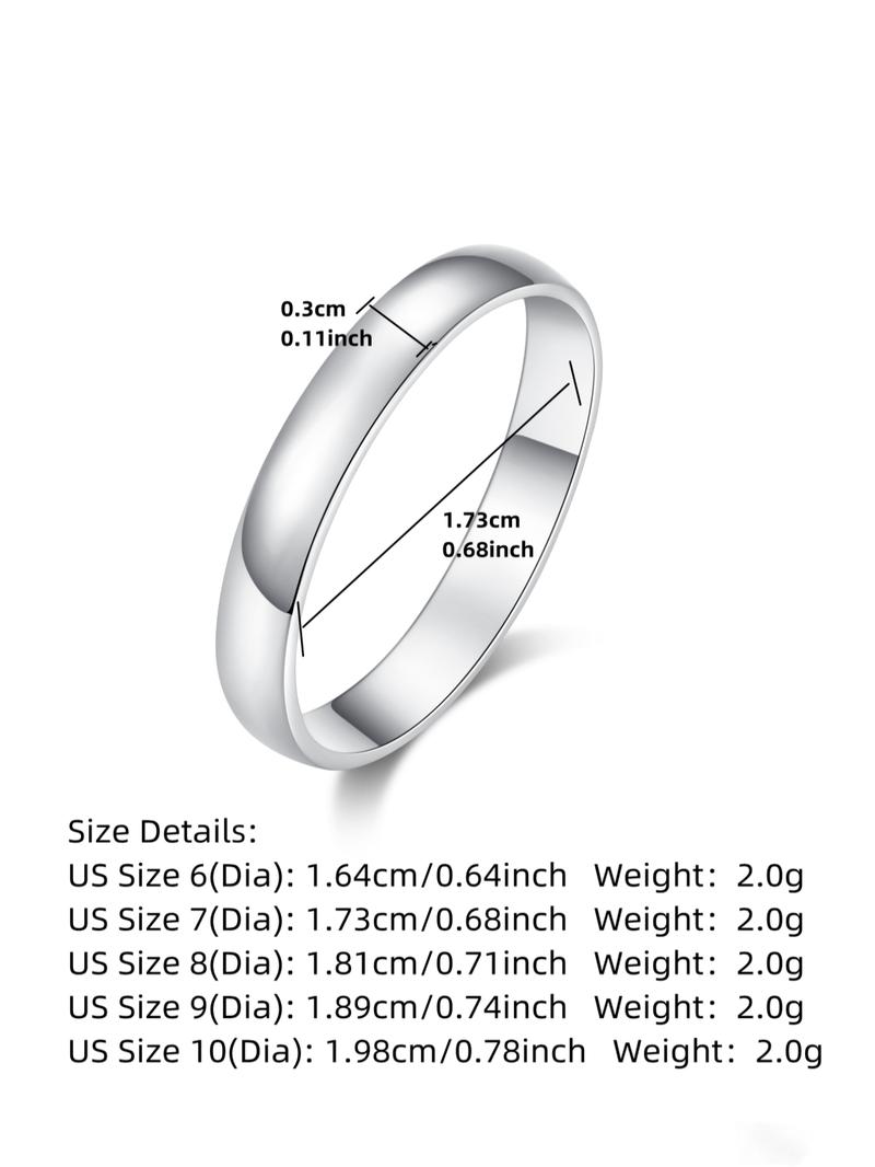 925 Sterling Silver Simple Plain Silver Ring, Elegant Fashion Rings, Fashion Jewelry Accessories for Men & Women, Elegant All-match Fashion Accessories