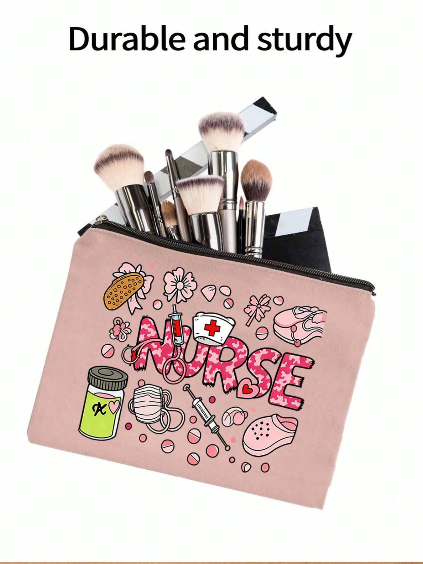 Nurse Theme Makeup Bag, Medical Print Zipper Cosmetic Pouch, Ideal for Cosmetics, Skincare, Medical Supplies, Perfect Gift for Nurses