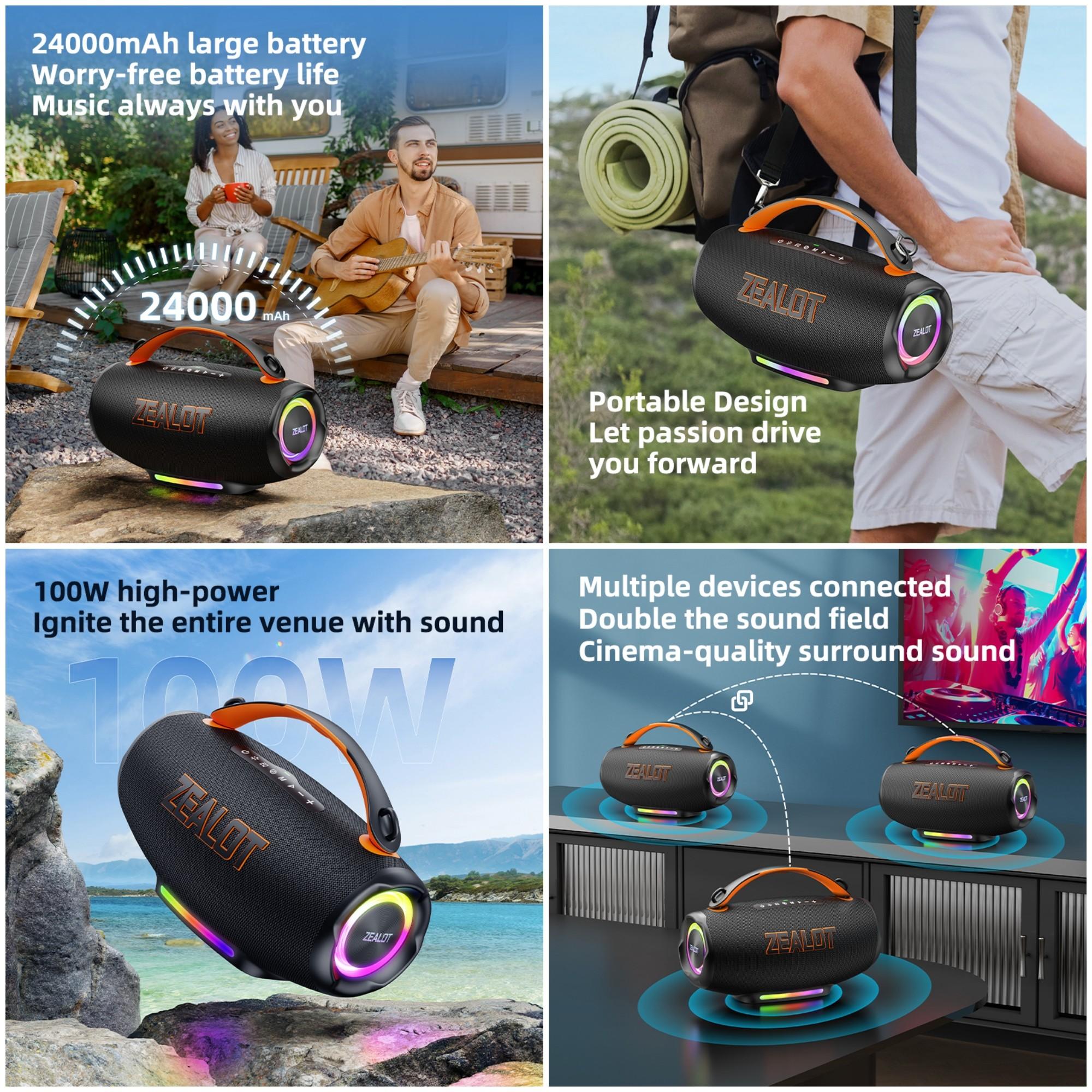 ZEALOT Party Bluetooth Speaker, 100W HIFI Stereo & Heavy Bass