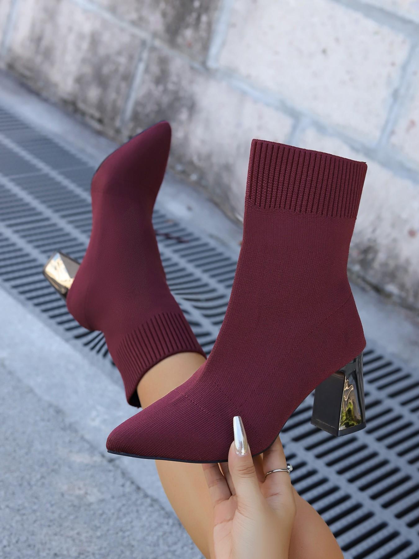 Women's New Thick Heel Socks Boots Pointed Toe High Heel Stretch Knit Single Boots Slim Leg Trendy Versatile Fashion Women's Boots are suitable for daily various evening banquet party outfits, elegant women's high heels, as the best choice for gifts