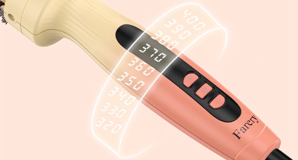 Farery Curling Iron Brush Ceramic, Digital Display 9 Temps Thermal Brush, Dual Voltage