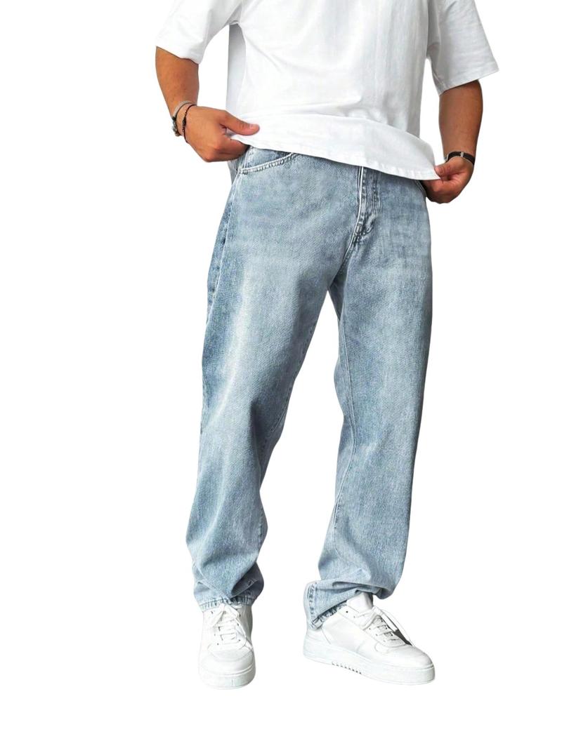 Men's Loose Straight Leg Jeans, New Trendy Street Style Casual Pants, Fashion Versatile Denim Trousers for Men, Denim Clothing