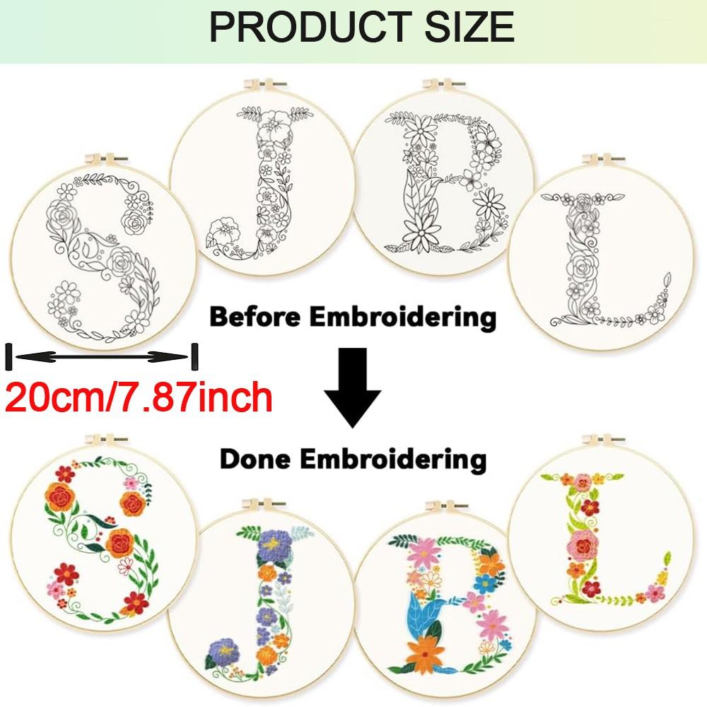 Creative Floral Letter Embroidery Kit, Beginner-Friendly Sewing Art Set, Includes Embroidery Cloth, Threads, Tools(random color), Instructions, Unique Home Decor, Gift, Souvenir
