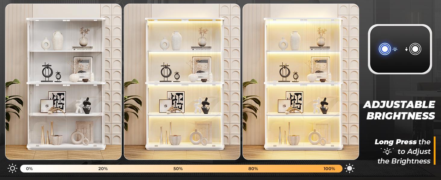 MIIFUNY Large Rounded Display Cabinet with Glass Door, 4-Tier Curio Cabinet with 3 Color Lights for Collectibles, Figures, Glass Display Case with Transparent Full-Display Surface, Human Body Sensor, White MIIFUNY Large Rounded Display Cabinet with Glass Door, 4-Tier Curio Cabinet with 3 Color Lights for Collectibles, Figures, Glass Display Case with Transparent Full-Display Surface, Human Body Sensor, White