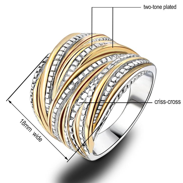 Aprilery 2 Tone Intertwined Crossover Statement Ring Fashion Chunky Band Rings for Women Wide Index Finger Rings Costume Trendy Jewellery Accessories