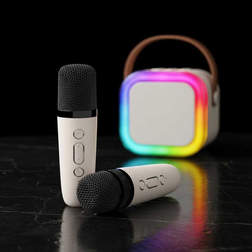Portable Karaoke Speaker Set with Wireless Microphone, RGB Light Effects, Home Ktv Machine, Compatible with Android/iOS Systems
