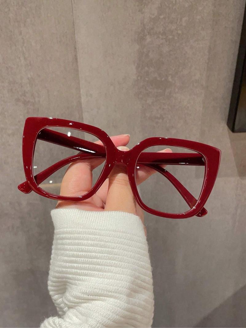 Women's Vintage Burgundy Square Frame Eyeglasses, Stylish Square Frames, Trendy Casual Blue Light Blocking Glasses for Everyday Use, Fashion Accessories for Outdoor Activities
