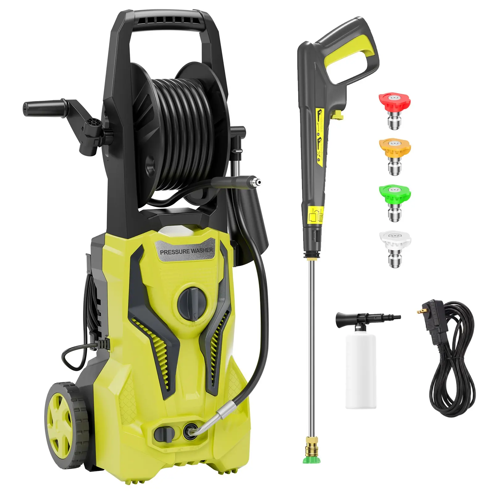 Electric Pressure Washer 4600PSI MAX 3.5GPM, Retractable Hose Reel, Versatile Cleaning, Multi-Purpose Cleaning Performance, with 4 Adjustable Nozzle, 500ML Soap Bottle, Stainless Steel Lance, Automatic Total Stop System for Car, Home Cleaning,driveway,