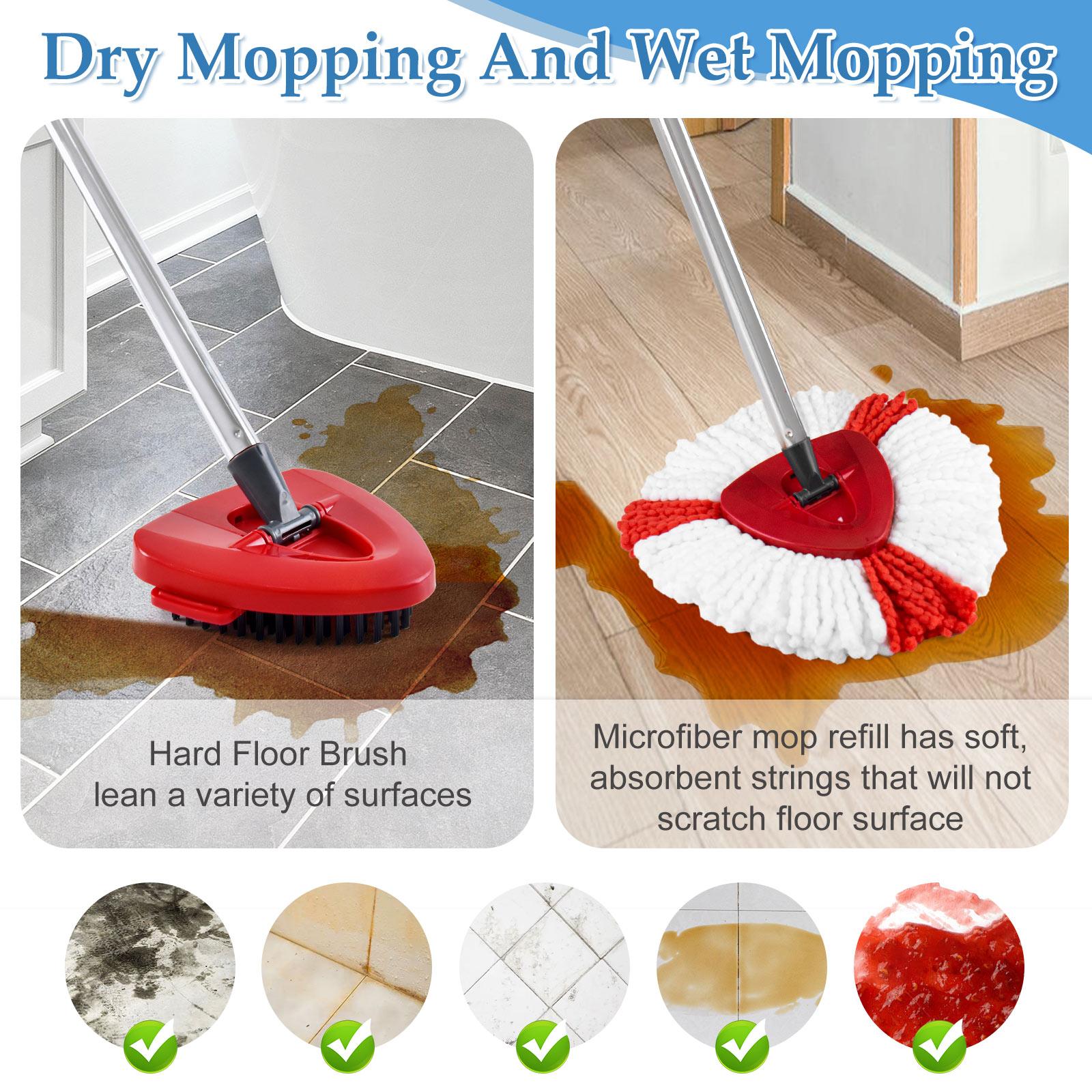 1set Triangle Spin Mop Set, Triangular Mop, Includes Mop Handle, Base, Replacement Brush Heads and Microfiber Cloths, Compatible with Vileda/o-Cedar Easywring 1tank System, Deep Cleaning, Washable, For Kitchen Bathroom Cleaning Supplies