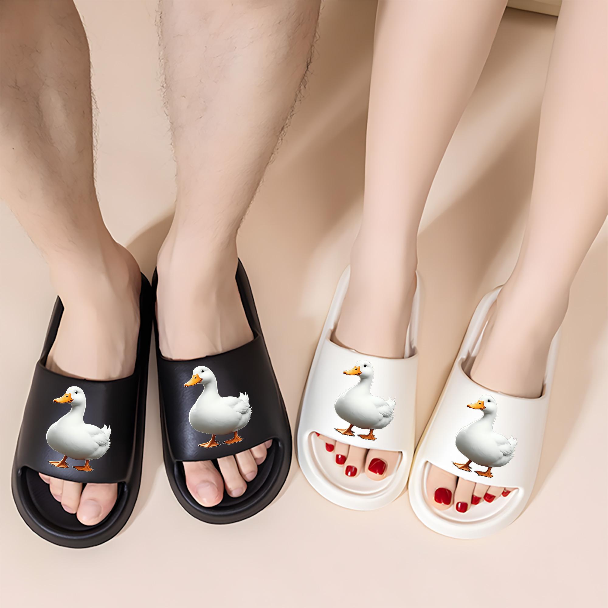 Cute White Duck Print Slippers for Women Men Soft Comfortable Home Indoor Non-Slip House Shoes Lightweight Warm Winter Summer Slipper Footwear