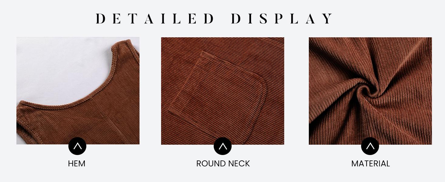 Ommig Women's Corduroy Overall Dress Round Neck A Line Skirtall Jumper Mini Dress Pinafore with Pockets ValentinesDay Outfit