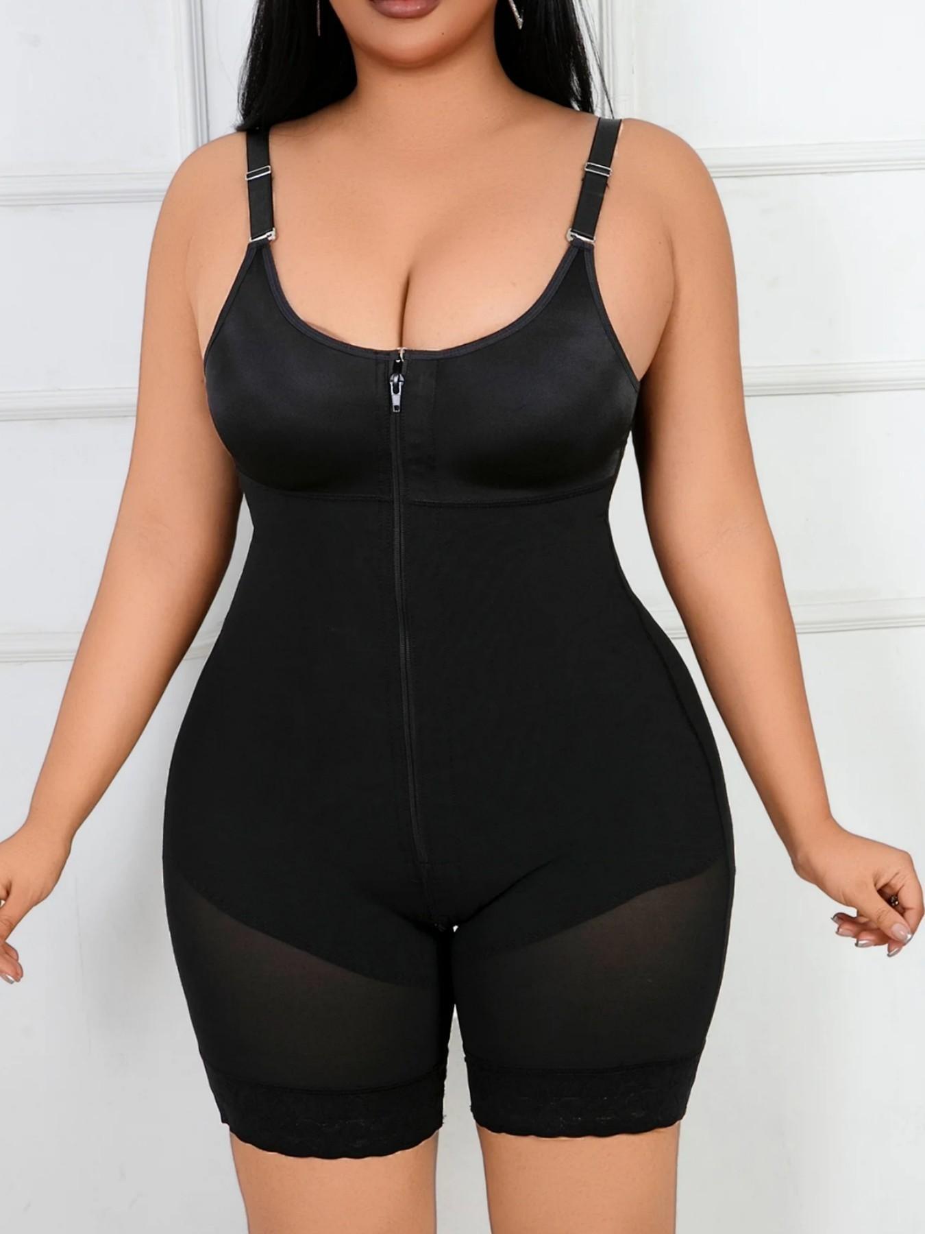Lace Tummy Control Shapewear Bodysuit, Fajas, Colombian Shapewear, High Compression Shapewear, Butt Lifter Body Shaper With Zipper Crotch, Detachable Shoulder Strap Jumpsuit, Solid Waist Trainer, Underwear, Suitable For Daily Wear, Fitness