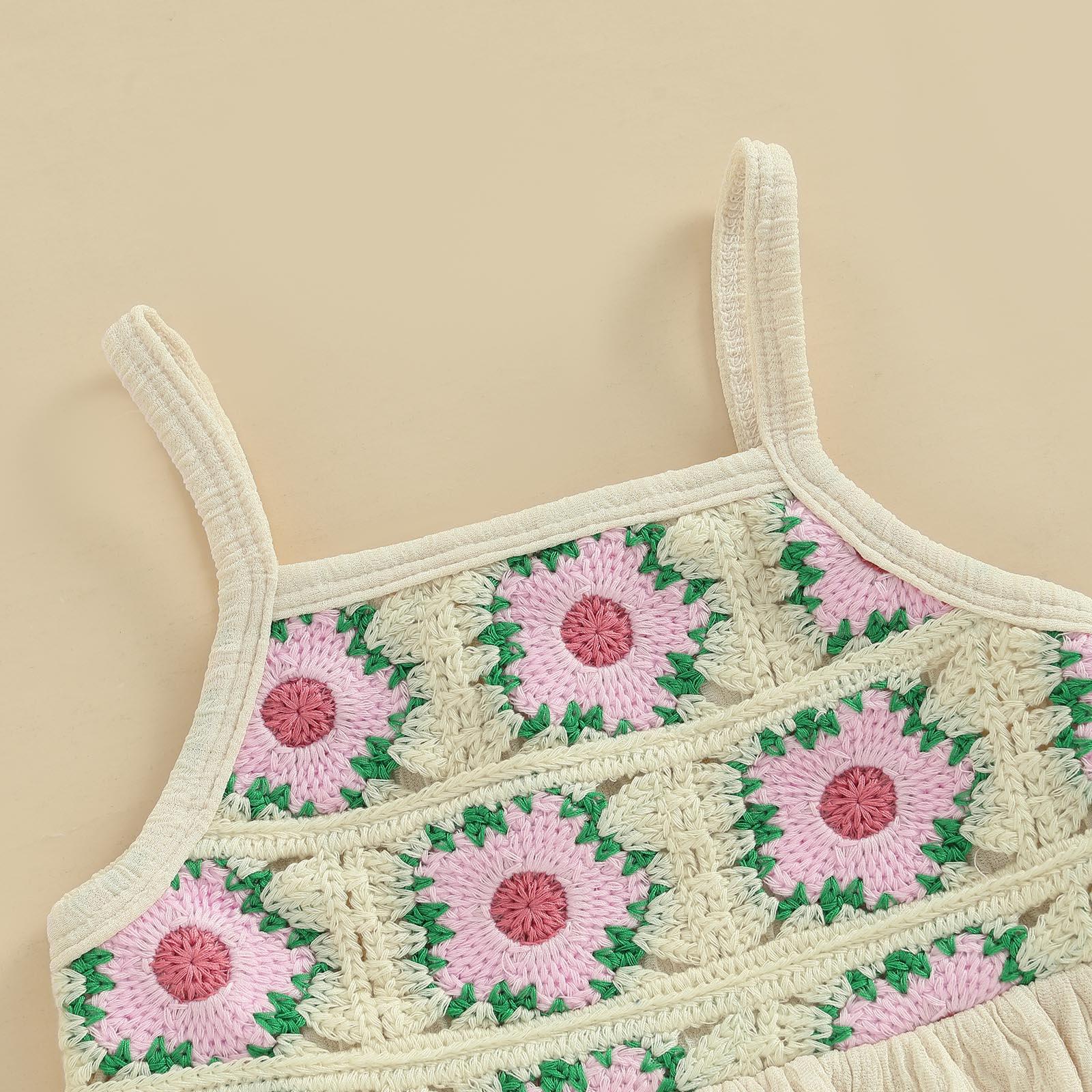 Toddler Girls Two Piece Outfits Crocheted Flowers Fruit Ruffled Camisole Tops Elastic Waist Long Pants Baby Children Summer Clothes #Summervibes