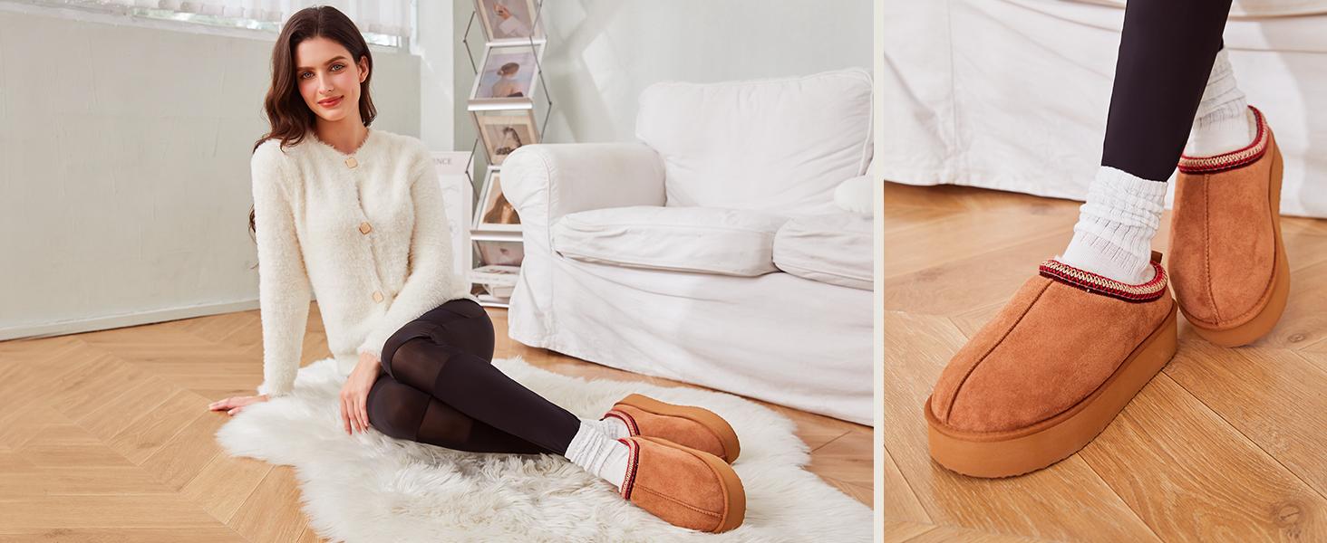 Fur Boots Platform Slippers For Women Fluffy Boots Mini Boots Fuzzy Boots Slippers For Women Outdoor and Indoor Snow Shoes For Women Winter Shoes Women