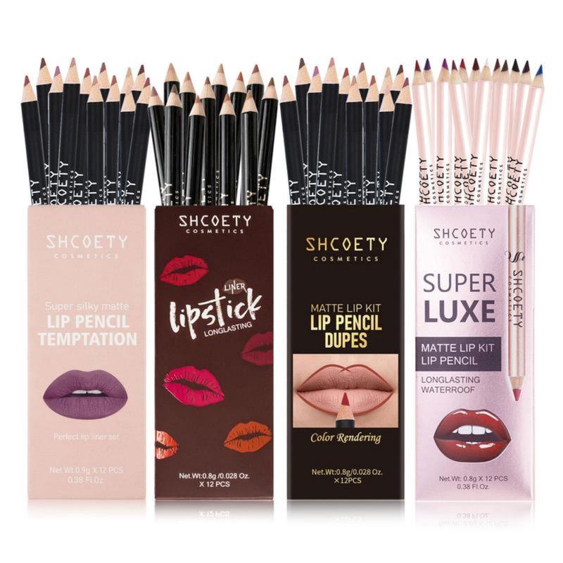 12pc Matte Lip Liner Kit: Waterproof, Longwear & Easy to Use | Define Lips Perfectly | Ideal Gift for Her | Bold/Nude Shades for Daily/Party Glossy Cosmetic