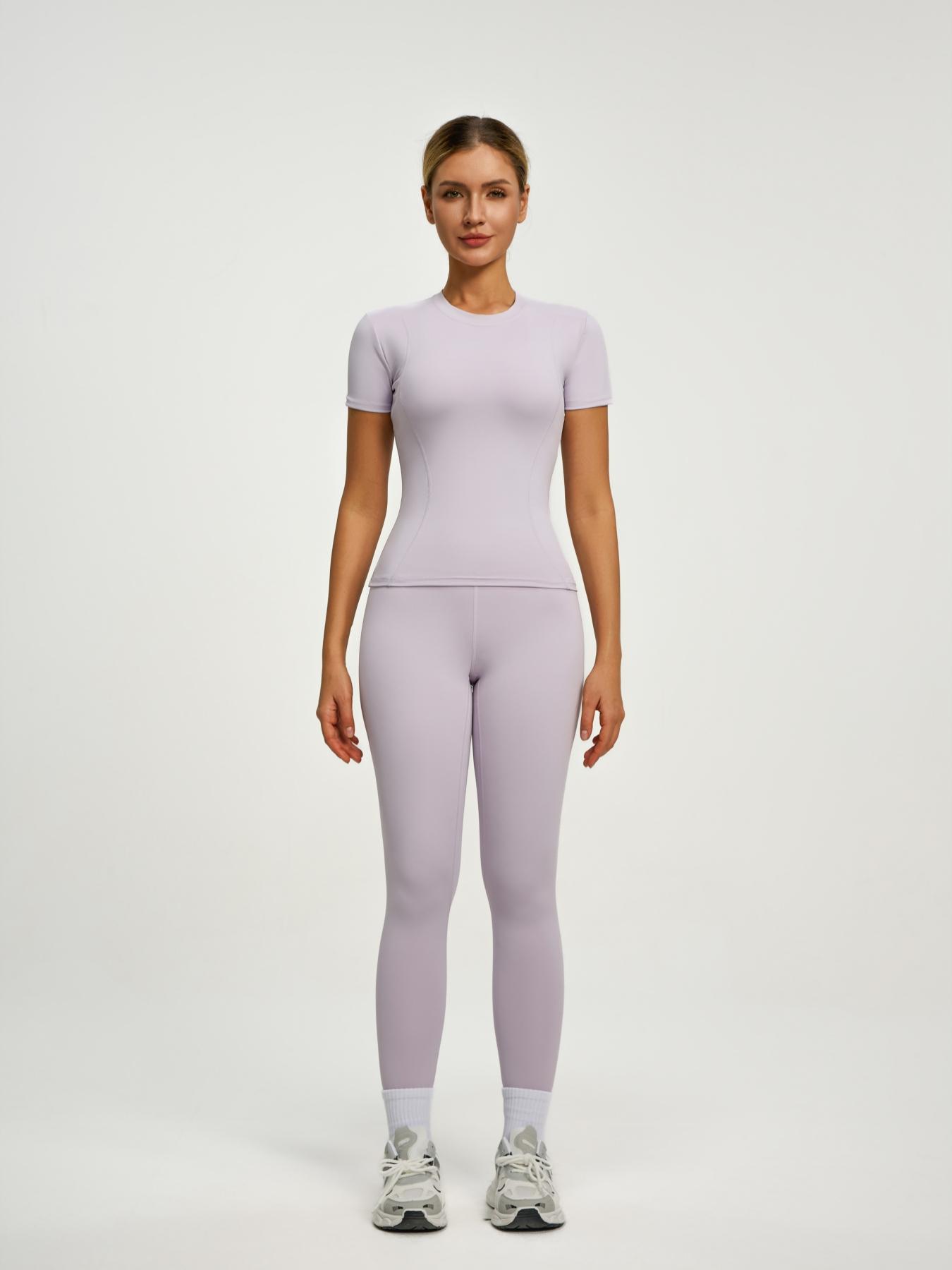 Women's Short Sleeve Yoga Set, High Waist Leggings & Tight Top Two-Piece, Gym Yoga Outfit, Ideal for Fitness, Running, Gym Workouts