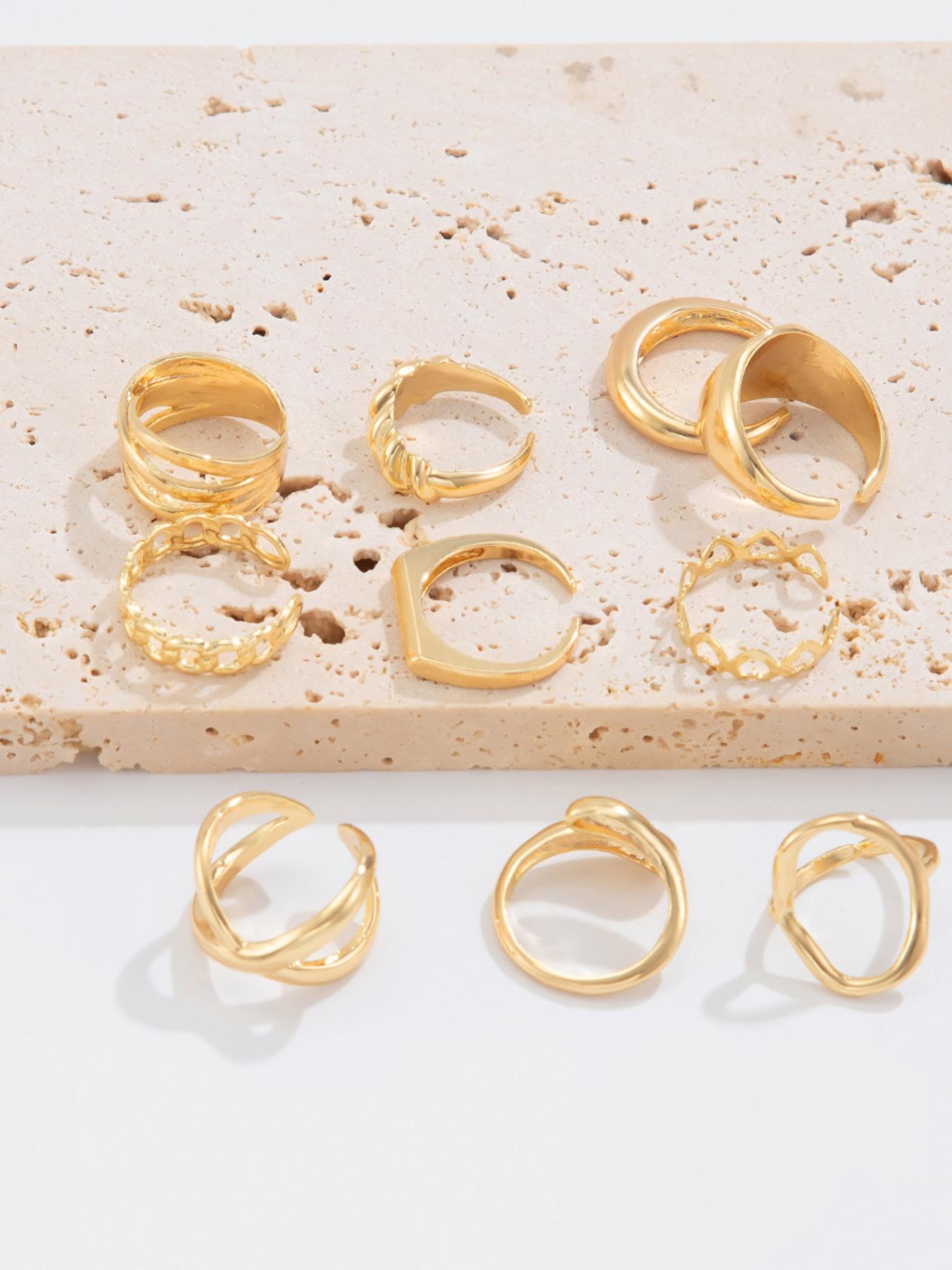 Women's Hip-Hop Style Ring Set, Unique Geometric Joint Rings, Solid Pattern, Zinc Alloy Material, All Seasons Jewelry