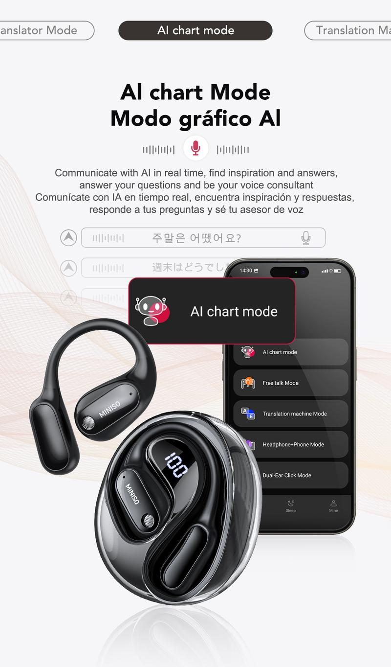 MINISO MS190 Translation Earbuds, Supports Real-Time Translation in 134 Languages With APP, Bluetooth 6.0 Earphones, Audio Wireless Earbuds for Music & Phone Calls, IPX5 Waterproof Sports Electronic Headphones with Long Endurance MINISO MS190 Translation Earbuds, Supports Real-Time Translation in 134 Languages With APP, Bluetooth 6.0 Earphones, Audio Wireless Earbuds for Music & Phone Calls, IPX5 Waterproof Sports Electronic Headphones with Long Endurance