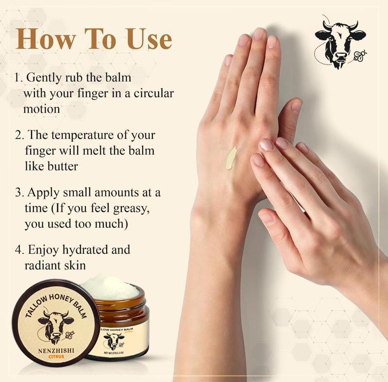 Organic Grass-Fed Beef Tallow Balm with Raw Honey - Handmade All-Natural Moisturizer for Soft, Smooth, Radiant Skin Hydrating Balm