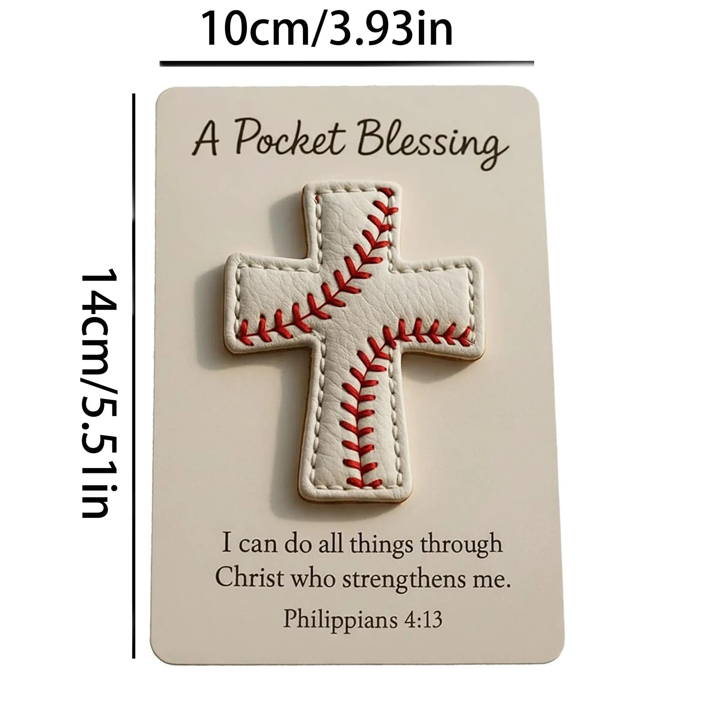 1 Pc Pocket Blessing – Baseball Cross Edition, Handmade Baseball Cross Pocket Blessing with Verse Card, Compact Size Christian Faith Gift for Athletes, Inspirational Sports Keepsake for Players and Coaches