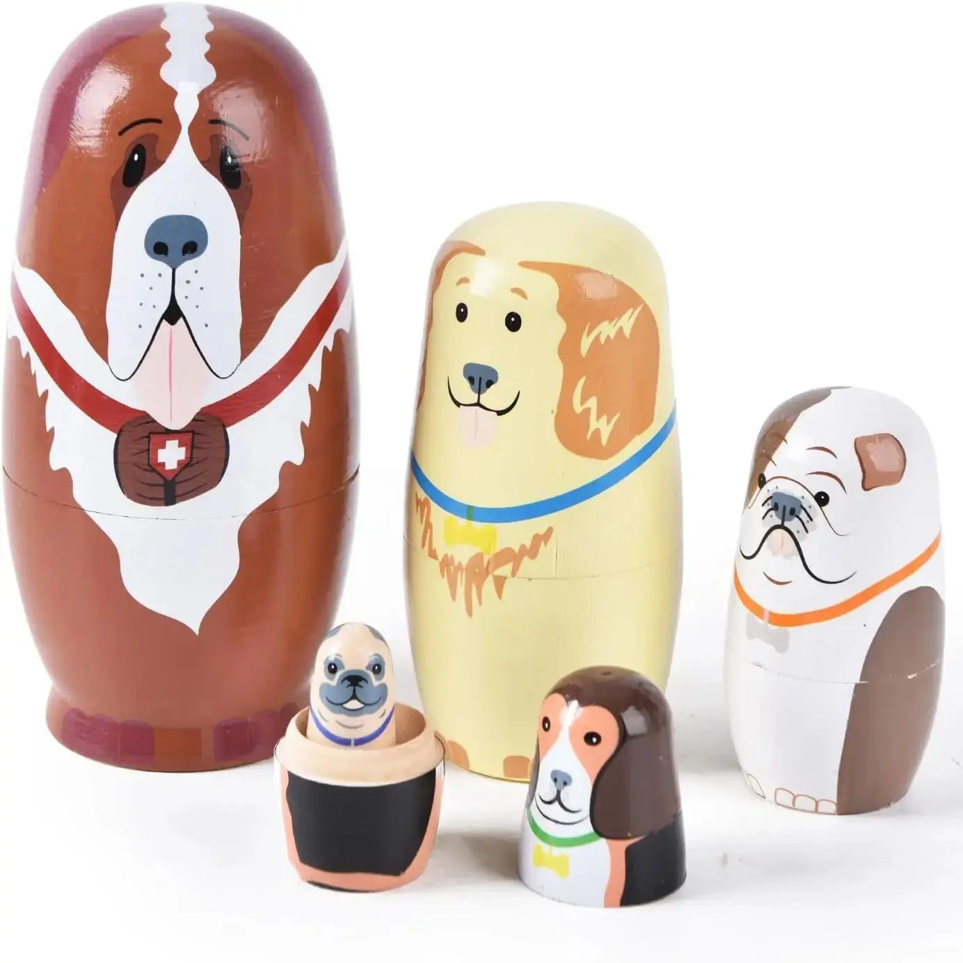 Wooden Dog Nesting Stacking Dolls Set, Animals, 5 Piece Russian Nesting Dolls, Handmade Russian Dolls, Christmas Home Wedding Party Decoration