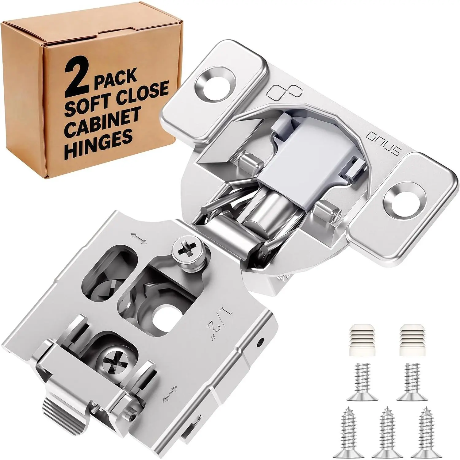 2-Pack 1/2 Inch Overlay Soft Close Cabinet Hinges 50%  Install | Clip- Plate, 105°  Adjustment, Heavy Duty, Quiet & Smooth Slow Self Close Hinges for  Frame Kitchen Cabinet Doors