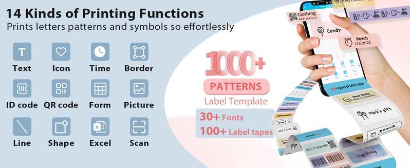 Phomemo Label Maker Machine, D30 Portable Handheld Bluetooth Label Printer with Tape, Multiple Templates Available for Smartphone Easy to Use for Office Home Organization USB Rechargeable