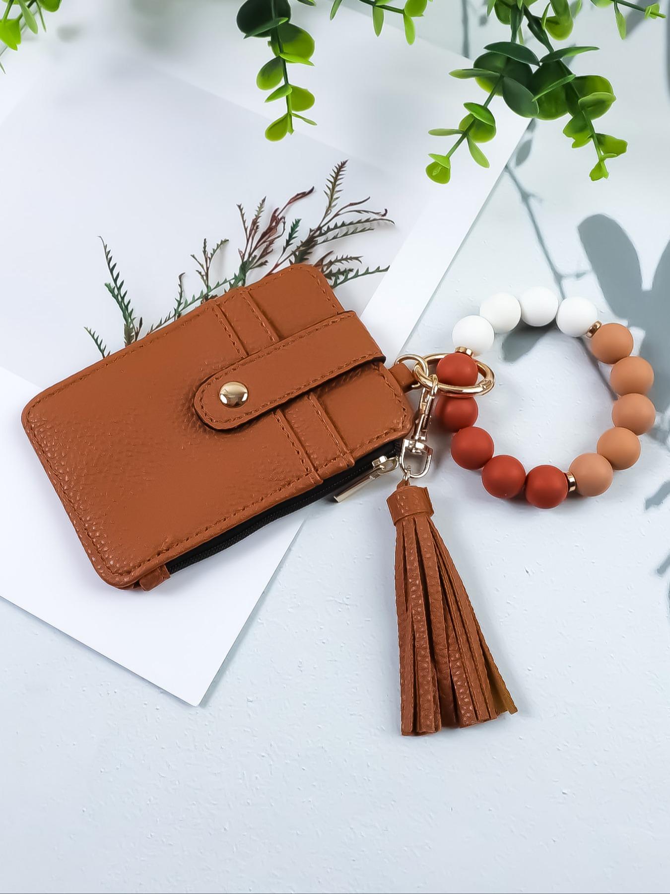 1pcs minimalist style, featuring marble-patterned silicone beads handcrafted into a western cowboy bag, wrist keychain, women's wallet card holder, bracelet key ring, Keychain Wristlet, perfect gift for friends or mothers