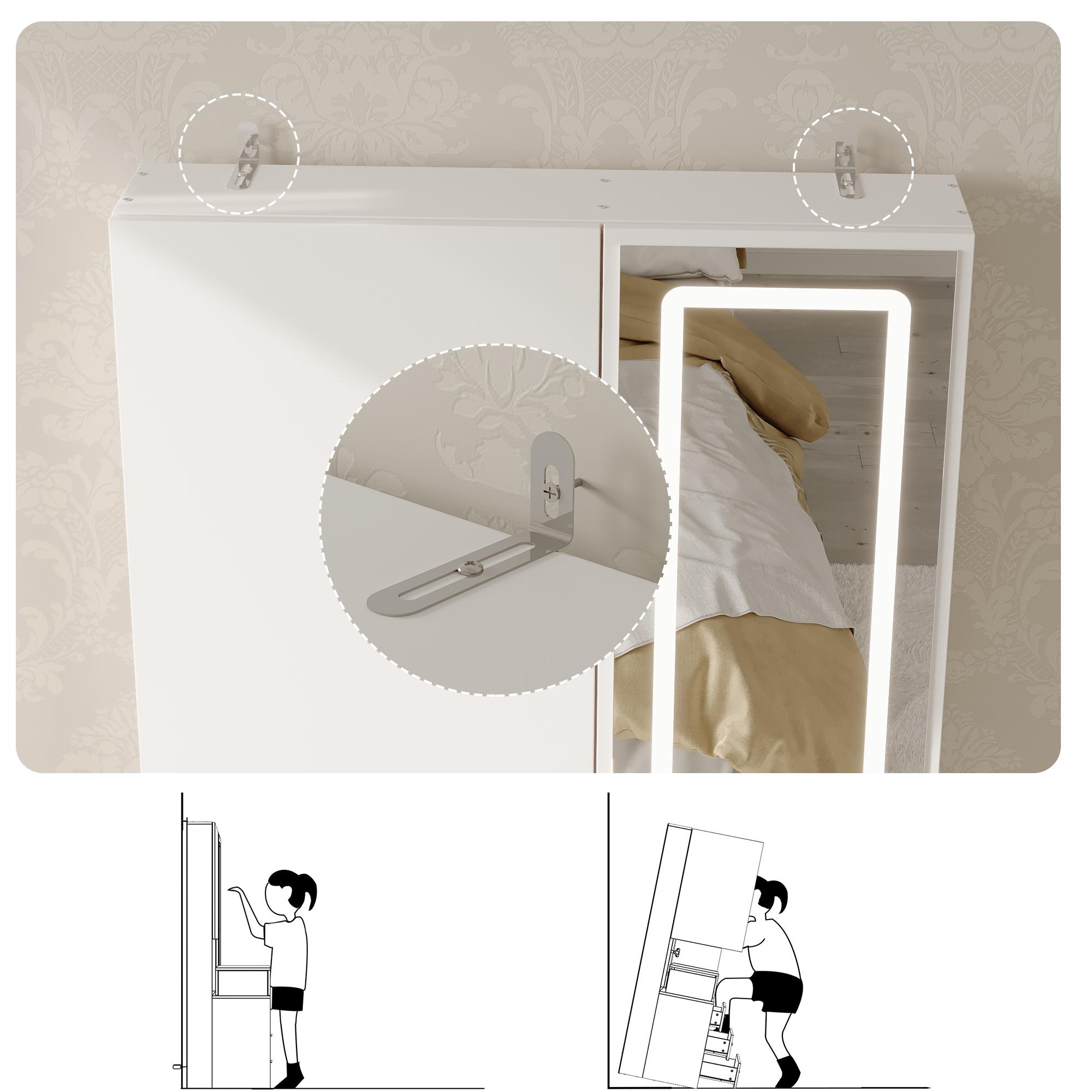 FUFU&GAGA Makeup Vanity Desk with Mirror and 3-Colors Lights, Dressing Table with 3 Drawers and Door Sliding Tabletop