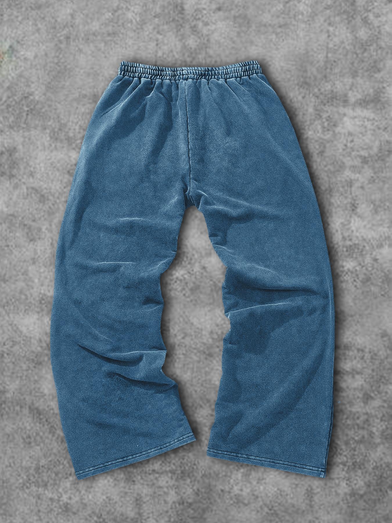 Men's Washed Cotton Knit Straight Leg Long Pants, Casual Fitted Design, Comfortable & Stylish, Perfect for Daily Wear & Outdoor Activities