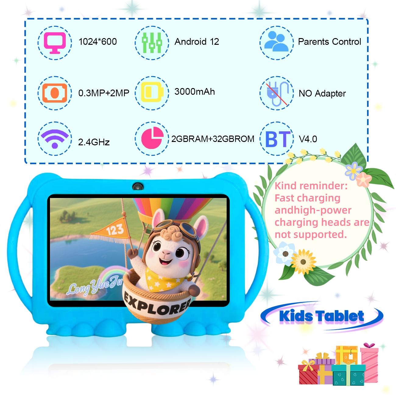 Surprise holiday gifts! 7-inch Android tablet intelligent learning machine, movie, reading, internet, wireless connection, etc., installed iWAWA educational software, parental control, no adapter, blue/pink, Halloween and Christmas gift options