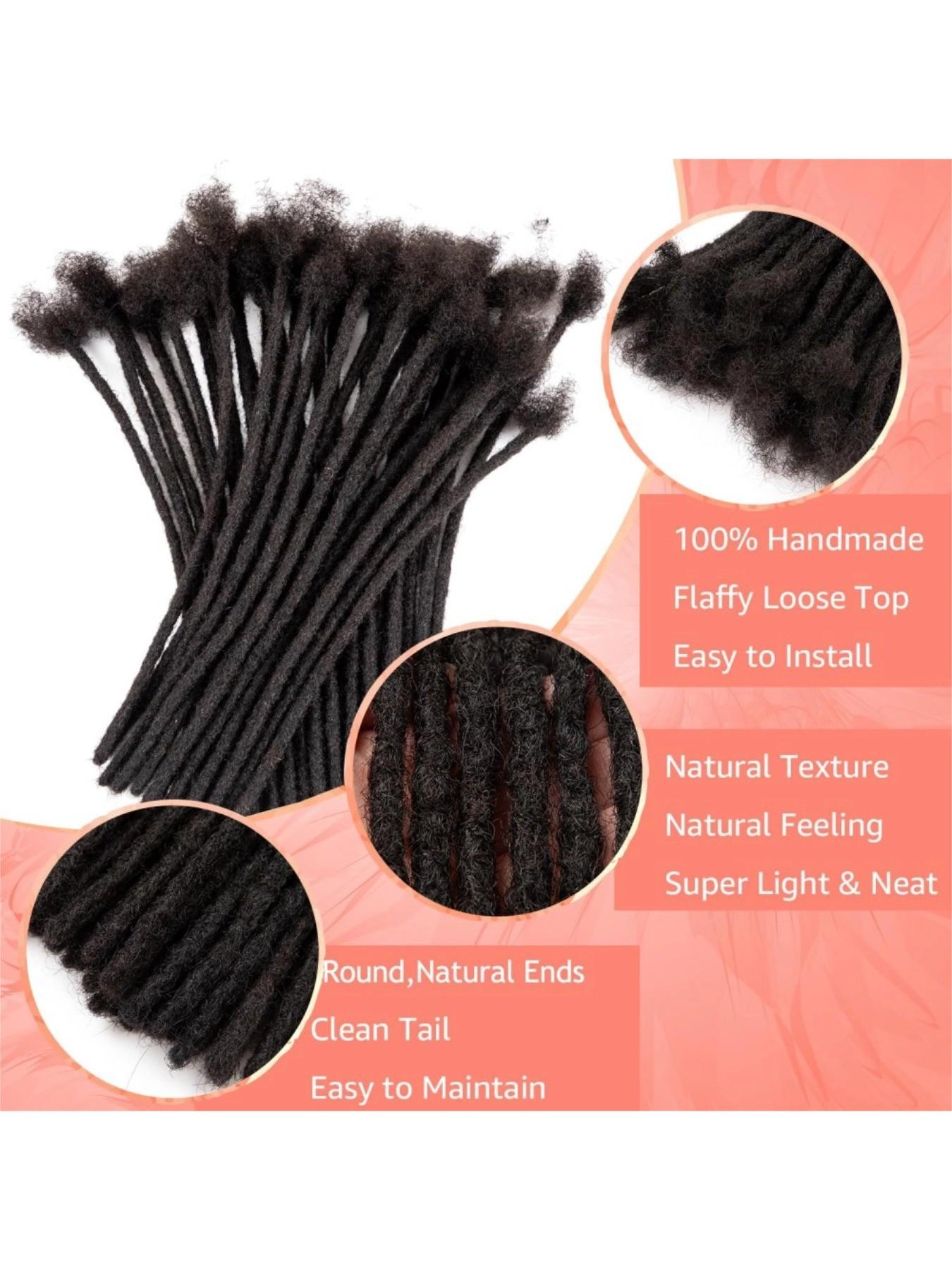 Interlocking Loc Extensions Human Hair for Women Men Full Handmade Permanent Dreads Locs, 0.6cm Width 100% Human Hair Dreadlock Extensions, Soft Human Hair Dreads Extensions, Natural Black (4-16 inch 10-100 Strands, 1B 0.6cm)