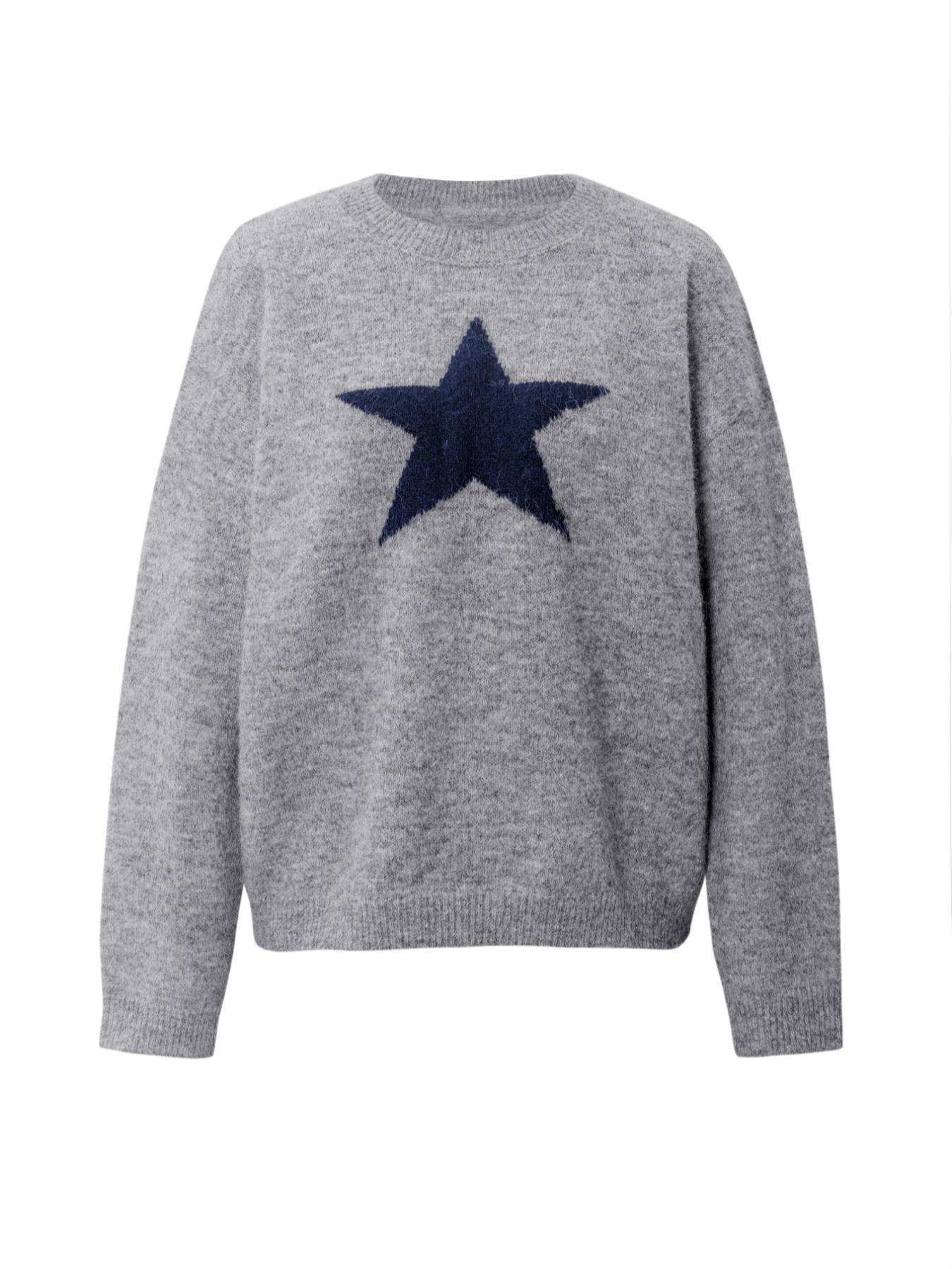 Daily Casual Commute Star Pattern Loose Long Sleeve Elegant Round Neck Lightweight Knit Sweater, Women's Fall & Winter Fashion, Comfortable Daily Wear