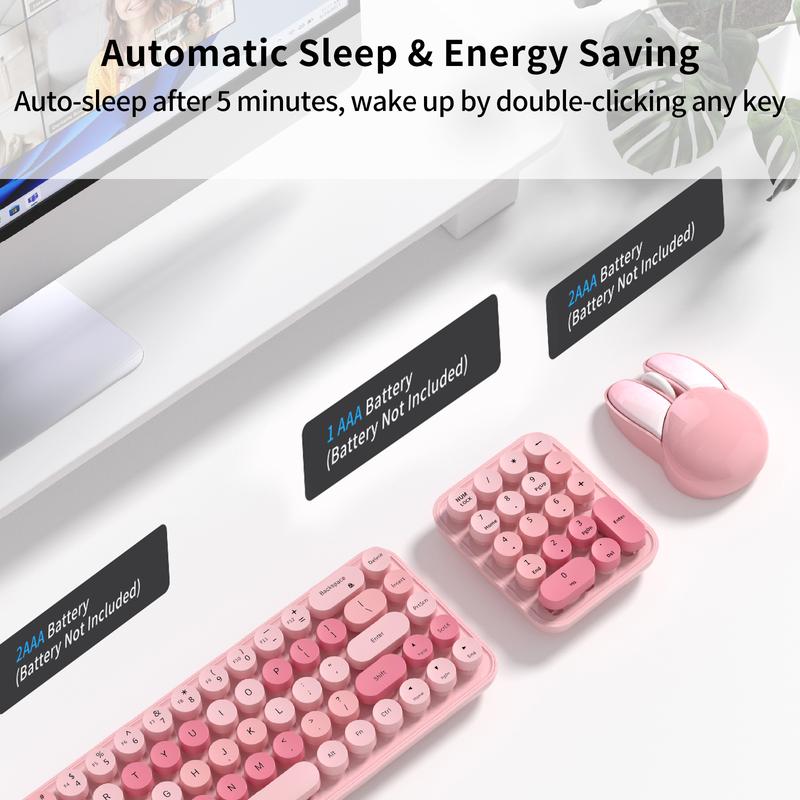 Mofii Three-In-One Keyboard Mouse Set Ergonomic Round Keyboard Wireless Connection, Portable Compact Design, Separate Numeric Keypad, Us Qwerty, No Batteries Included