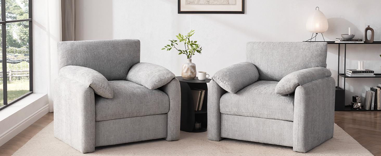 Chenille Oversized Armchair, 38.6" Wide Accent Chairs for Living Room & Bedroom Modern Lounge Chair, Upholstered Mid-Century Reading Chair, Comfy Living Room Chair, Single Sofa Chair
