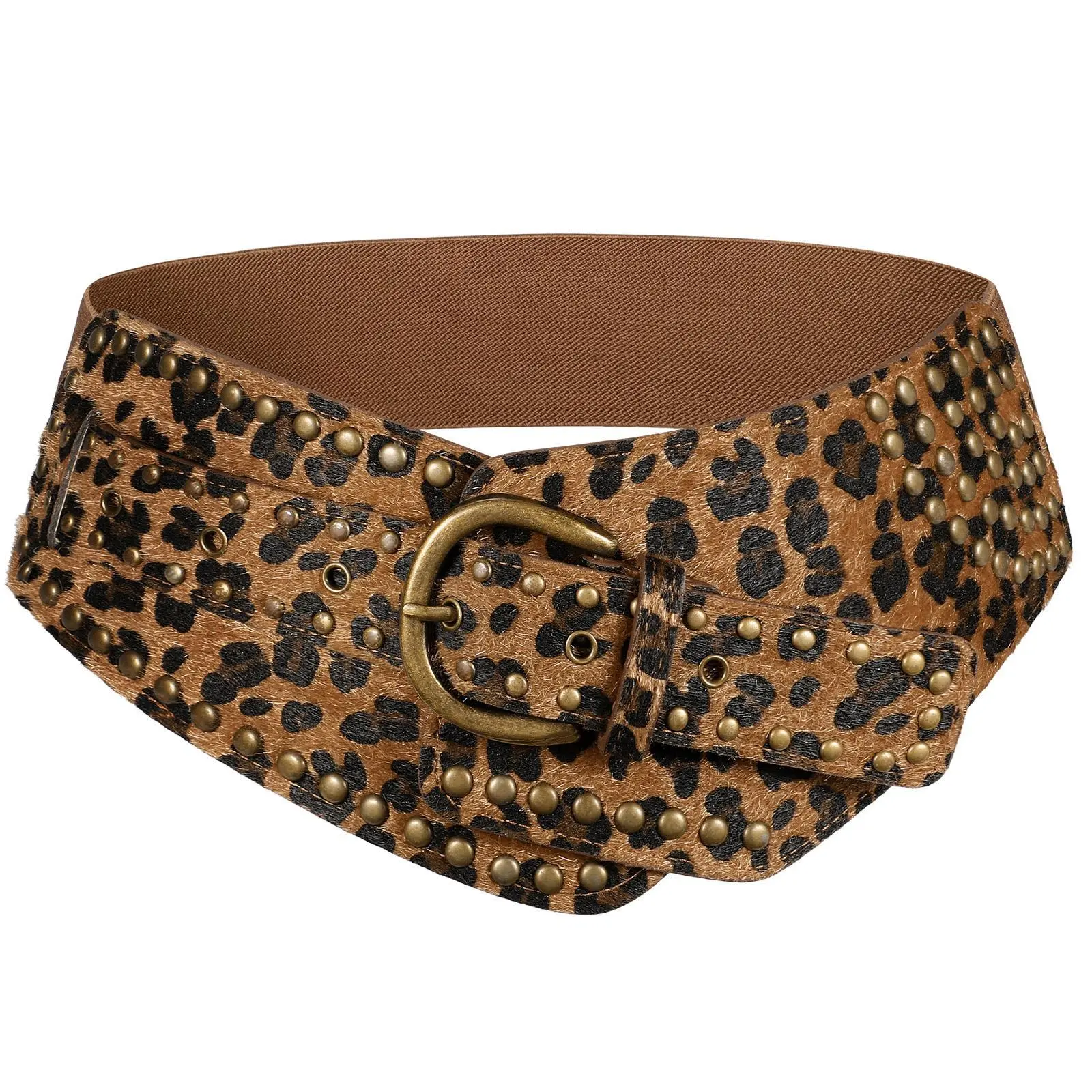 XZQTIVE Women Vintage Wide Elastic Belt Studded Stretchy Waist Belt with Rivets Metal Buckle