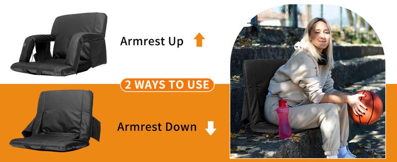 Lilypelle Double Heated Stadium Seat Bleacher Seat with Back & Arm Support, Portable 6 Reclinng Positions Stadium Seating for Bleachers, Bleacher Seats for Sports Events, Outing, Travelling, Hiking