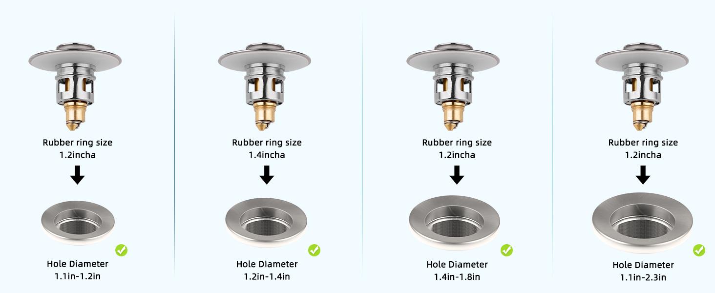 All Metal Bathroom Sink Stopper for Standard Drain Holes, Univeral Pop Up Sink Strainer with Bullet Core Push Type Stainless Steel Plug, Anti-clog