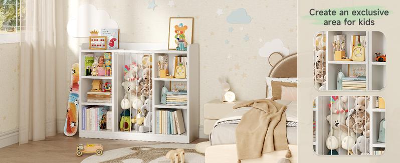 ONBRILL Toddler Stuffed Animal Zoo, Toy Storage Organizer for Playroom, BookShelf for Kids Rooms, Plush Toy Organizers and Storage, Elastic Band Child Bookcase, Toy Shelf with 8 Storage Cubbies