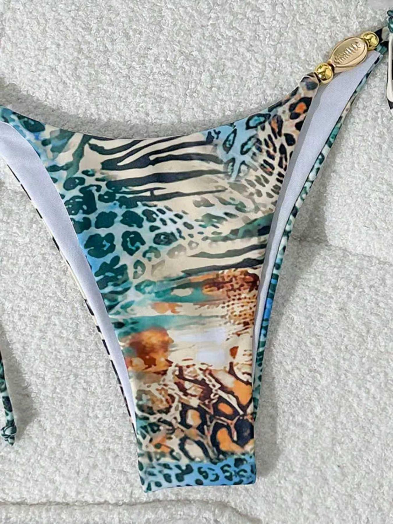 Animal print tie high-stretch bikini, quick-dry two-piece swimsuit for beach vacation, sexy and charming bikini set Bikinis Sets