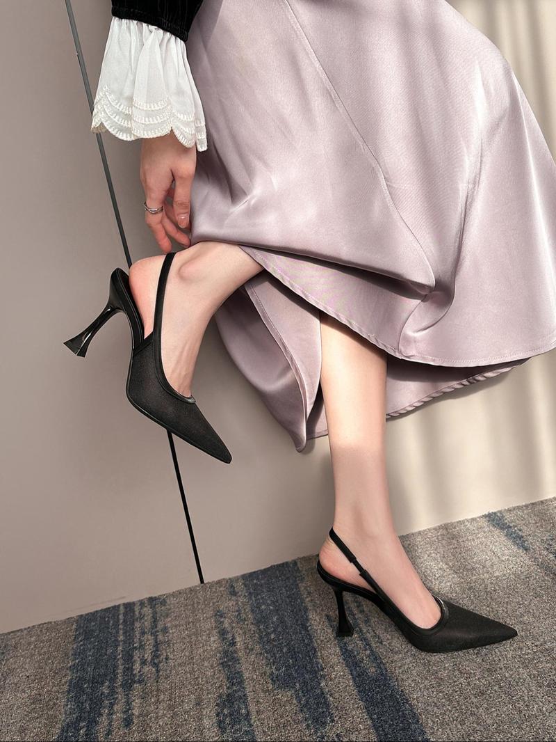 Women's Solid Color Pointed Toe High Heel Shoes, Ankle Strap Heels, Elegant Fashionable Heels for Party, Daily Clothing Decor, Back Empty Versatile Shoes for Women, Footwear